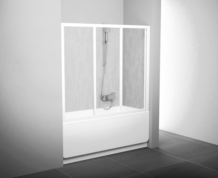 Штора для ванни Ravak AVDP3 120 transparent, профіль білий, скло