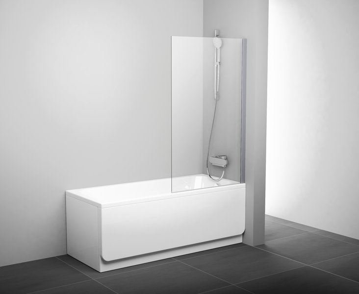 Штора для ванны Ravak PVS 1-80 transparent, профиль белый, стекло
